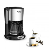 MOULINEX Cafetiere filtre, Programmation 24 heures, Capacité de 1,25 L, 10 a 15 tasses, Anti-gouttes, Subito noir/inox FG362810