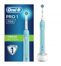 Oral-B PRO 1 700 Cross Action - Brosse a Dents Électrique - Rechargeable - Minuteur - Blanche et bleue