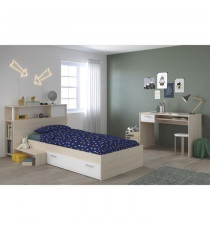 PARISOT Chambre enfant complete Tete de lit + lit + bureau - Style contemporain - Décor acacia clair et blanc - CHARLEMAGNE