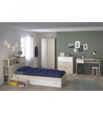 PARISOT Chambre enfant complete - Tete de lit + lit + commode + armoire + bureau - contemporain - Décor acacia clair et blanc…
