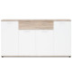 JACKY Buffet bas classique blanc et décor chene mat - L 160 cm