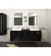 OLGA Ensemble salle de bain double vasque L 150 cm   - Noir laqué brillant