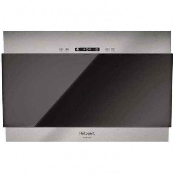 Hotte décorative HOTPOINT HHVP6.4FLLK - L 60 cm - 384 m3 air / h max - 63 dB max - 3 vitesses - Inox + verre noir