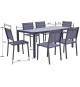 Ensemble repas de jardin 6 personnes Aluminium - Table avec plateau en verre 180 x 90 cm + 6 chaises et assise textilene - Gris