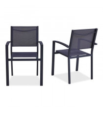 Lot de 2 fauteuils de jardin en aluminium assise textilene - 57 x 56 x 87 cm - Gris