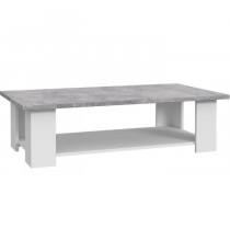 Table basse PILVI 2 Plateaux - Style contemporain - Particules mélaminé - Décor Blanc et béton clair - L 110 x P 60 x H 31 cm
