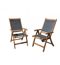Lot de 2 fauteuils de jardin pliants en bois d'acacia FSC et textilene - Gris