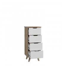 Chiffonnier 4 tiroirs - VANKKA - Décor chene et blanc - Style vintage - L 45 x P 42 x H 108 cm