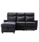 Canapé angle gauche - JESS - avec coffre et 1 place relax électrique - Cuir et simili noir - 235x97x98cm