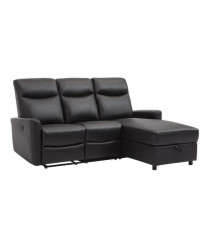 Canapé angle droit - JESS - avec coffre et 1 place relax électrique - Cuir et simili noir - 235x97x98cm