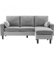 Canapé d'angle réversible Boston - Tissu Gris clair et blanc - L 194 x P 139 x H 83 cm