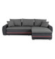 Canapé d'angle droit convertible 4 places - Simili noir et tissu gris - L 271 x P 179 x H 87 cm - MARIO - LED - Fabriqué en U…