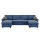 Canapé d'angle convertible panoramique + 2 coffres de rangement + 2 coussins - Tissu Bleu - L 300 x P 148 x H 83 cm - OWENS