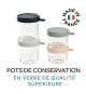 BÉABA Coffret 4 portions verre, pots de conservation (150ml pink / 150ml eucalyptus green / 250ml light mist / 250ml dark blue)