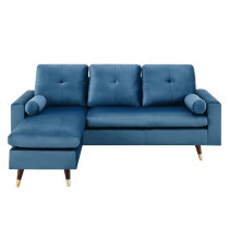 Canapé d'angle fixe réversible - 3 places - Tissu bleu - Pieds bois et doré - L 194 x P 139 x H 83 - NEW YORK