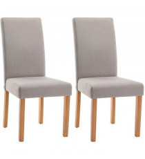 ELYNA Lot de 2 chaises de salle a manger - Tissu lin - Pied bois naturel - L 47 x P 60 x H 100 cm