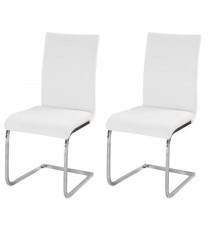 LEA Lot de 2 chaises de salle a manger - Simili blanc - Style contemporain - L 43 x P 56 cm
