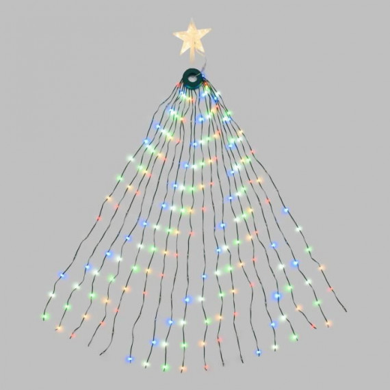 Manteau lumineux LOTTI pour sapin de Noël - Vert + Cimier Étoile - 304 gouttes LED lumiere RGB - H155cm