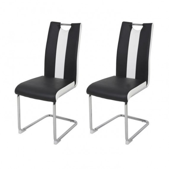 LEON Lot de 2 chaises - Simili blanc et noir - L 55 x P 45 x H 99 cm
