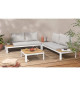 Salon de jardin modulable, en aluminium couleur blanc et polywood - 4 personnes avec coussins gris - SANTANA