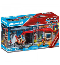 PLAYMOBIL - Caserne de pompiers transportable - City Action - Avec moto et hélicoptere