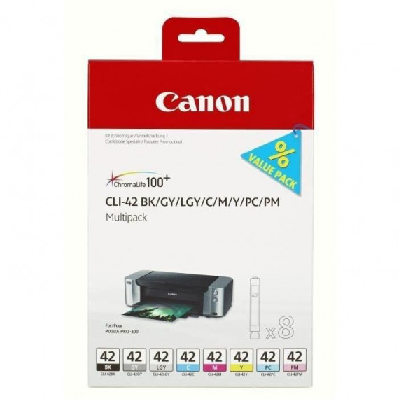 CANON Pack de 8 cartouches d'encre CLI-42 Gris/Jaune/Cyan/Magenta/Gris clair/Photo Cyan/Photo Magenta/Noir