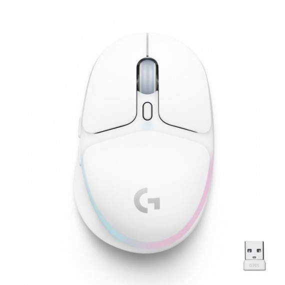 Logitech G - Souris Gaming - Sans fil - G705 Éclairage RVB LIGHTSYNC - Bluetooth - Légere - Blanc