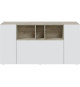 Buffet LOIRA - Mélaminé - Blanc artik et chene - 3 portes + 3 niches de rangement - L 150 x P 41 x H 76 cm