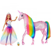 Barbie - Dreamtopia Barbie et sa Licorne Lumieres Magiques - 32 cm - Poupée Mannequin - Ds 3 ans