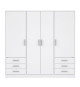 Armoire 4 portes battantes + 6 tiroirs - Bois aggloméré - Blanc mat - L 206,5 x P 60 x H 200 cm - JUPITER