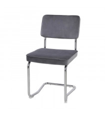 Chaise en velours gris - pieds métal - L 46 x P 57 x H 86 - HOOVER