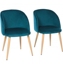 Lot de 2 chaises en velours bleu canard - Pieds en métal  - L 55 x P 45 x H 99 cm - CURVY