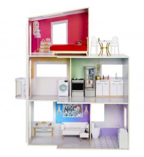 Rainbow High Townhouse - Maison en bois 3 étages et 6 pieces - Ascenseur fontionnel et meubles mobiles