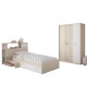 PARISOT Chambre enfant complete - Tete de lit + lit + armoire - Style contemporain - Décor acacia clair et blanc - CHARLEMAGNE