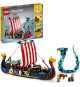 LEGO 31132 Creator 3-en-1 Le Bateau Viking et le Serpent de Midgard, Jouet Transformable en Maison avec un Dragon ou un Loup