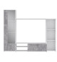 Meuble TV paroi murale - Blanc mat et béton clair - porte vitrée + 5 niches - Contemporain -  L 220,4 x P41,3 x H177,5 cm - P…