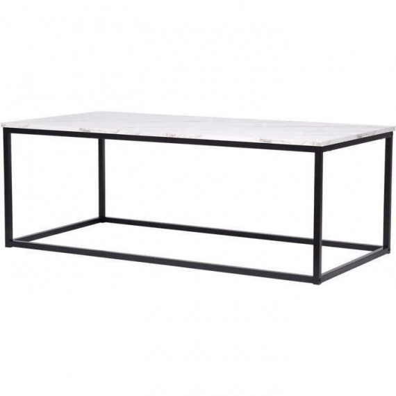 Table basse rectangulaire - décor marbre pietement métal noir - L 120 x P 60 x H 43 cm - MABLE