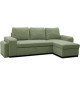 Canapé d'angle convertible réversible VALDO 3 a 4 places - Tissu Vert - Tablette avec USB - Coffre + Pouf - L247xP143xH86 cm