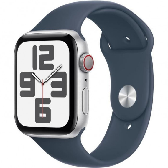 Apple Watch SE GPS + Cellular - 44mm - Boîtier Silver Aluminium - Bracelet Storm Blue Sport Band - S/M