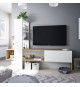 Meuble TV LISS -  Mélaminé blanc et chene - 1 Porte abattante + 1 étagere - L178 x P43 x H136 cm