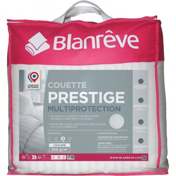 Couette 140x200 cm BLANREVE PRESTIGE Multiprotection - 100% Polyester - 1 Personne - Satin rayé