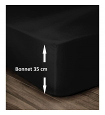 LOVELY HOME Drap Housse 100% Coton 140x190cm - Bonnet 35cm - Noir