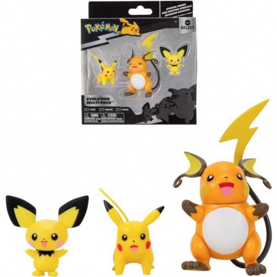 Bandai - Pokémon - Pack évolution - Figurine Pichu 5cm + Figurine Pikachu 8cm + Figurine Raichu 10cm - JW2778