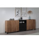 Buffet KENDO - Décor chene ambré et noir mat -  3 portes + 2 Tiroirs - L185 x P40 x H78 cm - TRENDTEAM