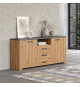 Buffet FOLLOW - Mélamine chene artisan et gris ardoise - 2 Portes + 3 Tiroirs - L180 x P40 x H83  cm - TRENDTEAM