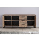 Buffet EMILE - Mélamine chene brun tabac et noir mat - 3 Portes + 3 Tiroirs - L214 x P45 x H86 cm - TRENDTEAM