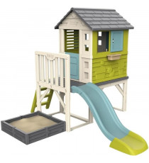 Smoby - Maison Enfant Pilotis Square - Toboggan + Echelle - Bac a sable ou Carré a potager