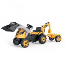 SMOBY Tracteur a pédales Builder Max + Remorque + Pelleteuse + Pelle - Orange