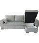 Canapé d'angle convertible réversible SORO - Méridienne avec coffre - Tissu gris clair - L 240 x P 143 x H 85 cm
