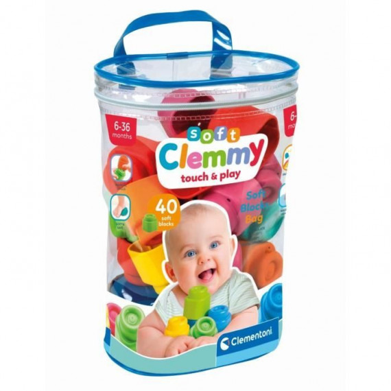 Clementoni - Clemmy Baby - Sac 40 cubes souples - Mixte - A partir de 9 mois - Cube souple assure une securite et peut passer…